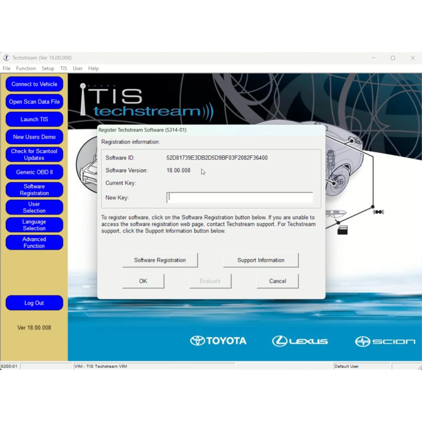 Toyota Techstream 18.00.008 software activation with 4000-Day key for Toyota, Lexus and Scion diagnostic software