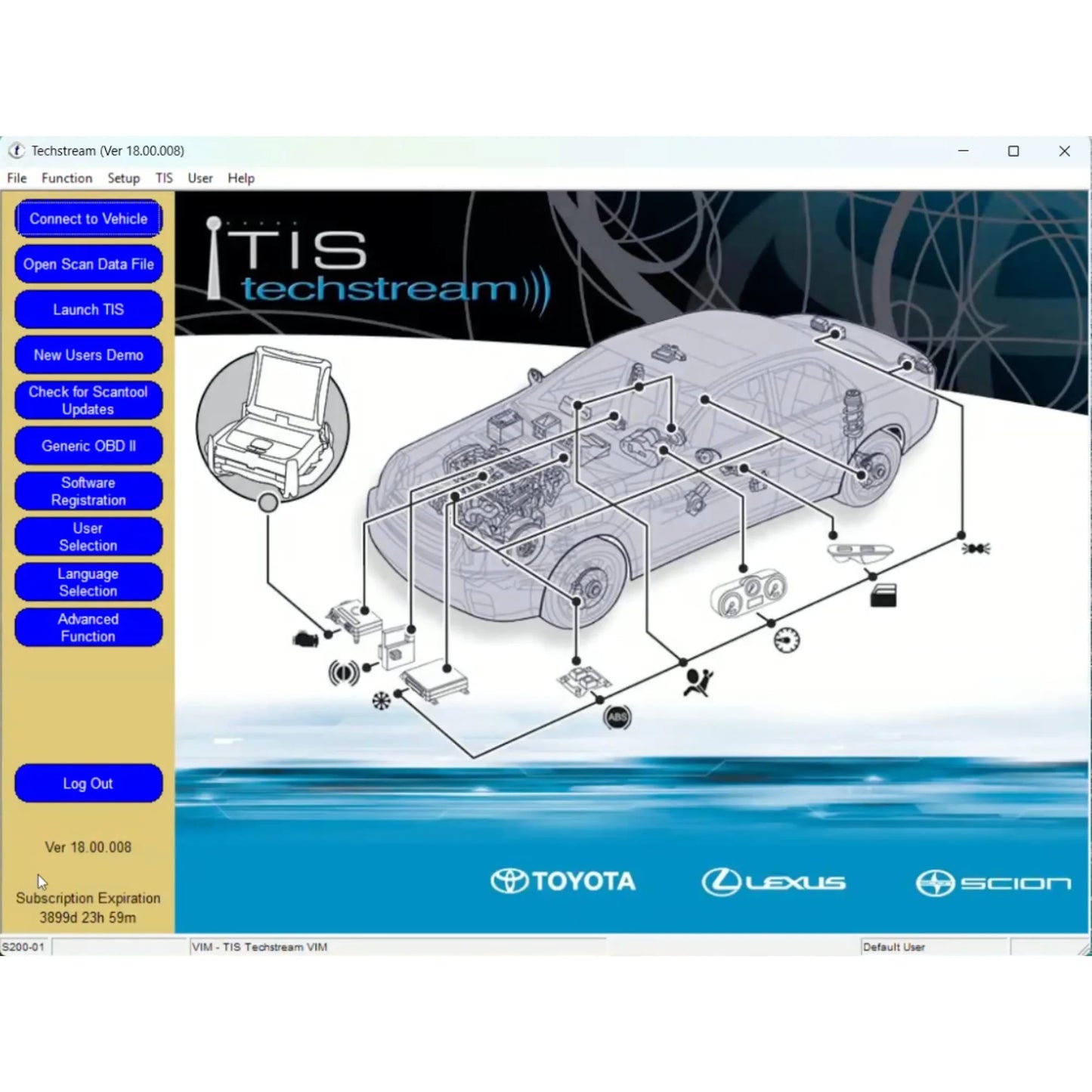 Toyota Techstream 18.00.008 main diagnostic interface for Toyota, Lexus and Scion ECU diagnostics, coding and service functions